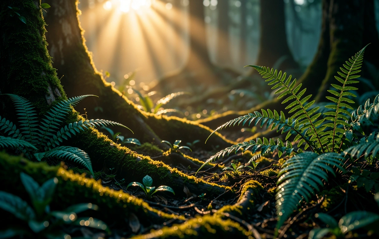 Macro botanical landscape of an Indonesian forest floor